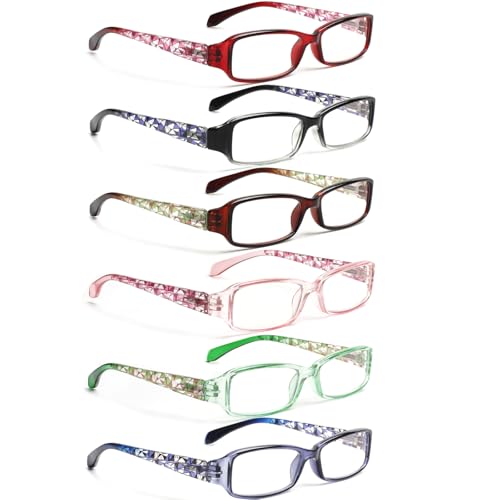 Image of Henotin 6 Pack Reading Glasses for Women, Blue Light Blocking Pattern Print Readers, Spring Hinge Computer Eyeglasses (Multi-Colors, 0.0)