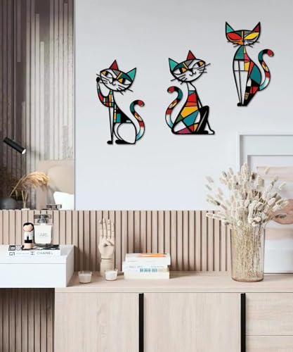 Décoration murale chats en métal effet vitrail géométrique - 7