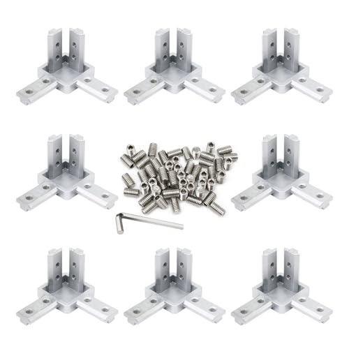 BLCCLOY 8Pcs 4040 Aluminum Extrusion T Slot Corner Bracket 40 Series Extruded Hardware 3 Way Tri End Cap Connector with Set Screw for 40/40 4080 T V Slot Aluminum Profile Frame Fitting