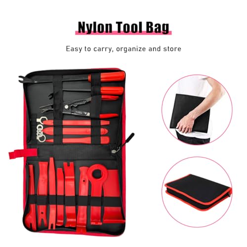 Image of 19PCS Trim Removal Tool Set, Car Panel Door Audio Trim Removal Tool Kit, Plastic Pry Tool Kit for Car Panel Dash Door Audio with Storage Bag, Universal Car Accessories (Red)