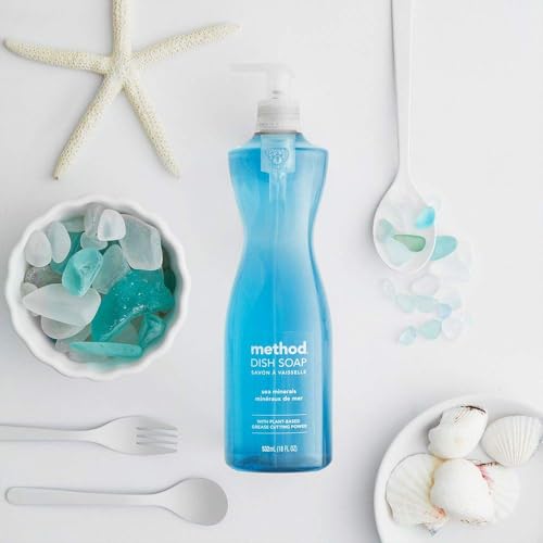 Image of Method Gel Dish Soap, Sea Minerals Scent, Tough on Grease & Stuck-on Food, Cruelty Free Formula, Made with Recycled Plastic, 18 Fl Oz (Pack of 6)