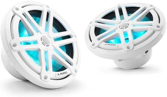 JL Audio M3 Series 7.7" Marine Coaxial Speakers w/Gloss White Sport Grilles w/RGB LED Lighting - M3-770X-S-Gw-i [010-03069-00]