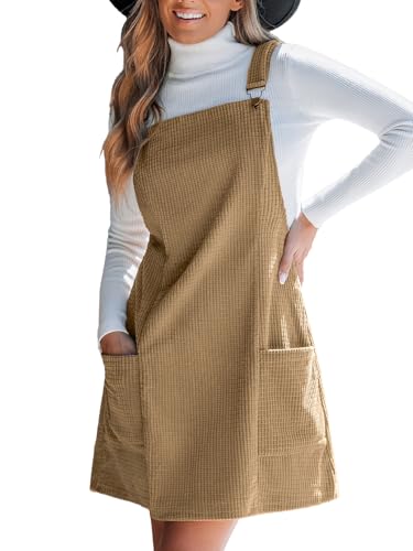 CUPSHE Damen Latzrock Ärmellos Quadratischer Ausschnitt Cord Latzkleid Overallkleid Freizeitkleider Corduroy Mini Dress
