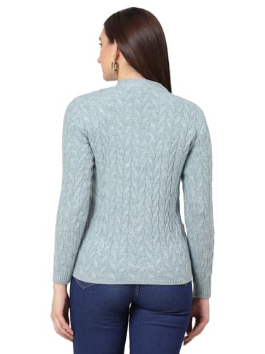 Image of Kalt Women Full Sleeves Cable Button Acrylic V-Neck Sweater