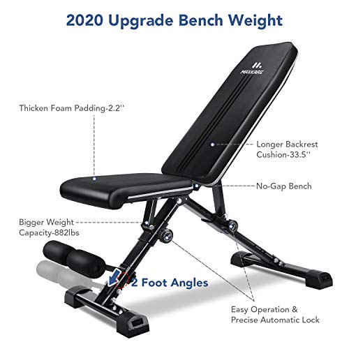 MaxKare Adjustable Weight Bench Foldable Workout Exercise Bench with Truly 33.5'' Backrest, Automatic Lock, 7+3+2 Positions, Multi-Purpose 882 lbs Incline Decline Folding Bench