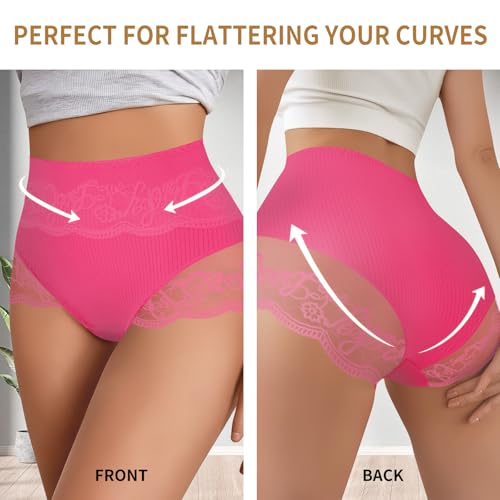 Women Cotton Underwear High Waisted Soft Lace Panties Comfort Breathable Sexy Ladies Brief Multipack2