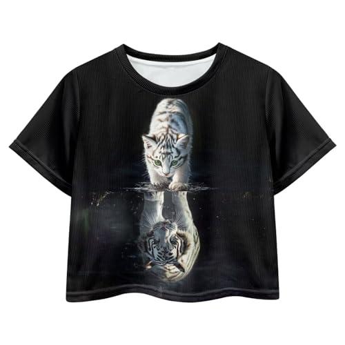 Image of Girls Summer Crop Top Outfits Short Sleeve T Shirts Kids Cute Clothes Tees Blouse