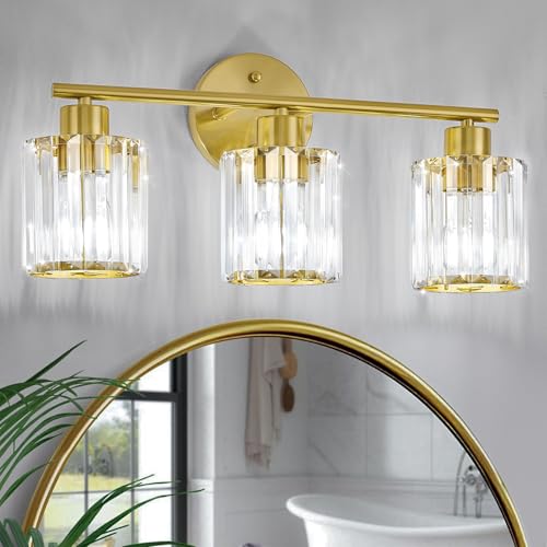 Image of Modern Gold Crystal Bathroom Light Fixtures,3-Light