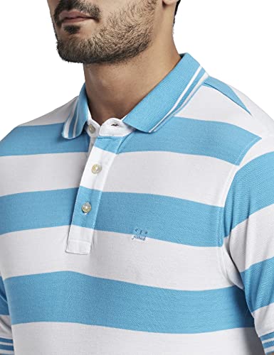 Image of Colorplus Men's Cotton Polyester Blend Stripe Pattern Tailored Fit Polo Neck Half Sleeve Casual T-Shirt