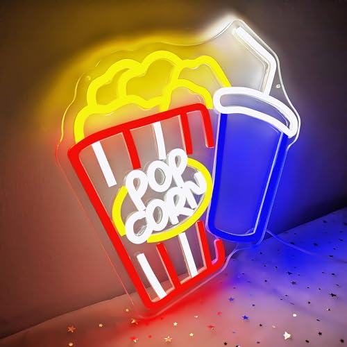 Image of Popcorn Neon Sign Cinema LED Sign Dimmable Neon Lights for Business Dining Car Dessert Party Popcorn Light Up Sign Neon Wall Art Decor