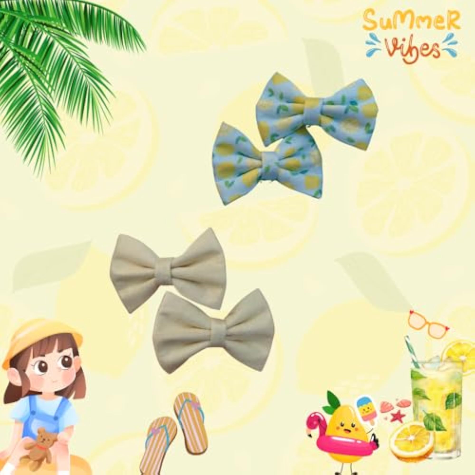 Handmade Trendy Hair Bow Clip with Blue Lemon Print