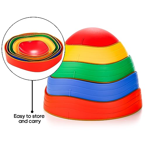 Pumtus 5 Pieces Balance Stepping Stones for Kids, Non-Slip Plastic Balance Stones, Indoor Outdoor Exercise Blocks Promote Coordination, Balance, Skills Obstacle Courses Sensory Toys for Toddlers