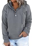 Eytino Womens Plus Size Hooded Tops Button Collar Long Sleeve Drawstring Hoodies Pullover Sweatshirt