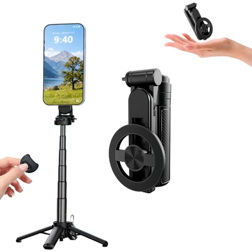 2026 New Magnetic Pocket Selfie Stick, 4-in-1 Multifunctional 360° Rotation Magnetic Selfie Stick for iPhone & Android, Phone Stand with Wireless Remote for Travel, Vlogging & Video Recording