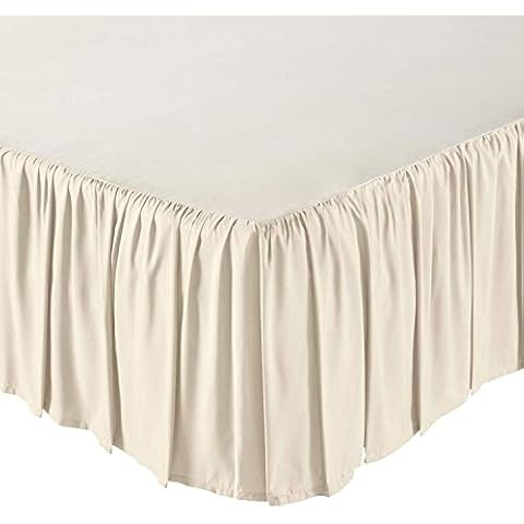 KP Linen Ruffled Bed Skirt with Split Corners Queen Size (18 Inch Drop) Platform Dust Ruffle Gathered Bedskirt with 400 Thread Count Microfiber Wrinkle Free Ruffled Gatherd Bed Skirt(Ivory Solid) Cover