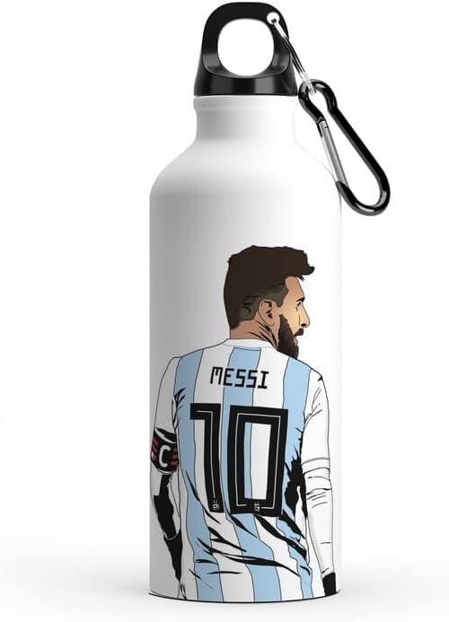 Messi Print Sports Water Aluminum Bottle for Fridge/School/Outdoor/Gym/Home/Office/For Girls, Brother, Sister, Friends, Adults Use White Color, Sipper Cap-600ml