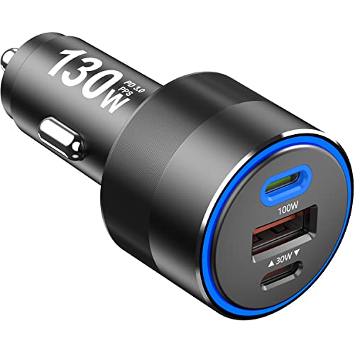Cargador de Coche USB C de 130w, PD 100W PPS 45w QC 30w C Modelo Super Fast Charge LED Lighter USB - C Adaptador de Coche para iPhone 14 13 Pro Samsung S22 iPad MacBook Pro Air Notebook Cover