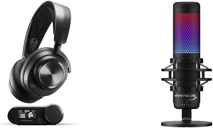 SteelSeries Arctis Nova Pro Wireless Multi-System Gaming Headset & HyperX QuadCast S – RGB USB Condenser Microphone for PC, PS4, PS5 and Mac, Anti-Vibration Shock Mount