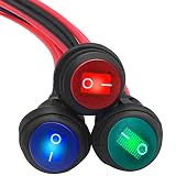 mankk 3PCS Round Rocker Switch 12V ON Off 3 Pin SPST Waterproof Toggle Switch SPST Blue Green Red LE