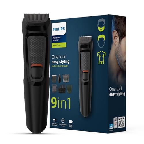 Philips India's No.1 Men's Trimmer | Self Sharpening Blades | Single Stroke Grooming I 9 in1 Face, Nose and Body I 3 year warranty | Powerful motor | No Oil Needed I 60 min runtime I MG3710/65 (Image - 1)