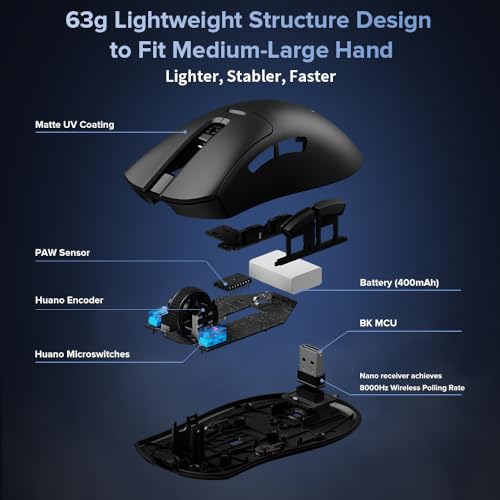 DeLUX M900PRO Mouse Gamer sem Fio, Taxa de Polling de 8000Hz, Base de Carregamento RGB, Design Ergon