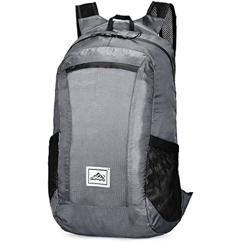 SACONELL Gray Foldable Packable Backpack Ultra Lightweight Waterproof Hiking Daypack For Women Men Outdoor Camping Travel Climbing And Water Sports Cover