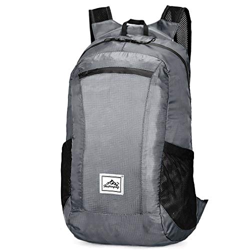 SACONELL Faltbarer und verstaubarer Rucksack, ultraleicht, wasserdicht, für Damen und Herren, Outdoor, Camping, Reisen, Klettern und Wassersport, grau