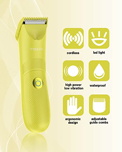 Vikicon Body Hair Trimmer, Electric Groin Hair Trimmer & Ball Razor, Replaceable Ceramic Blade, Waterproof Wet/Dry Clippers, Usb Type-C Charging Male Pubic Hair Shaver W/Led Light #TOP3