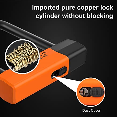 Intekin Bike Lock Bike U Lock U Lock For Bicycle 16Mm U Lock Bicycle U Lock And 4Ft/5Ft Length Security Cable With Sturdy Mounting Bracket For Bicycles, Bikes And More, Small, Orange #TOP2