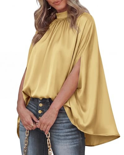 BTFBM Oversized Satin Womens Summer Tops 2026,Yellow,XL