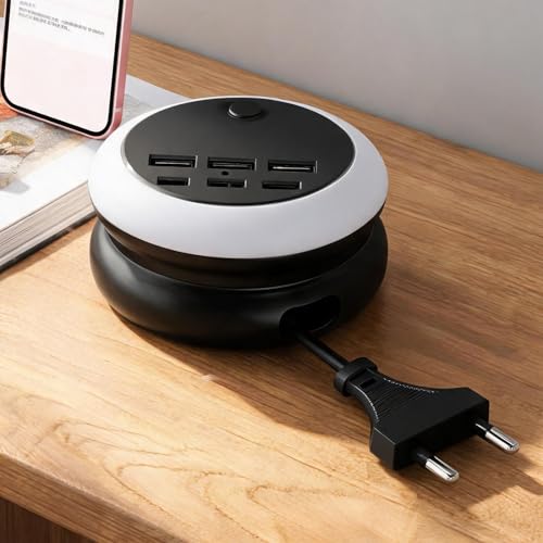 Estación de carga USB retráctil ajustable con iluminación para un espacio de trabajo ordenado 3