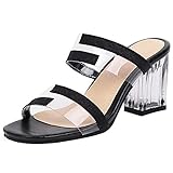  NIGHT CHERRY Damen Mode Chunky Heel Kleid Pantoletten Transparent Offene Zeh Party Sandalen Black Gr 40 Asiatisch
