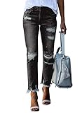 Sidefeel Women Distressed Raw Hem Washed Jeans Ripped Slim Fit Denim Pants XL Black