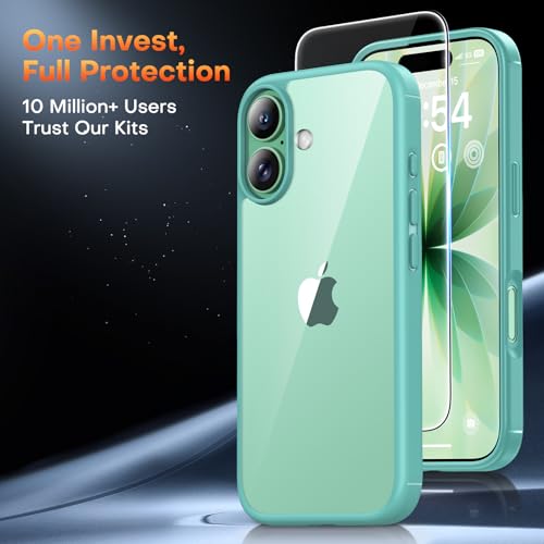Image of TAURI for iPhone 17 Case, with Screen Protector, Green | Full Camera Protection, Anti-Yellowing Military-Grade Protection Shockproof Slim Phone Case for iPhone 17