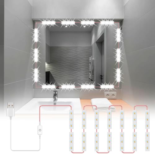 Molbory Kit di illuminazione per specchio da trucco a LED, in stile Hollywood, luce a specchio, luce bianca toccante, luce per trucchi da bagno e da tavolo (14 corde)
