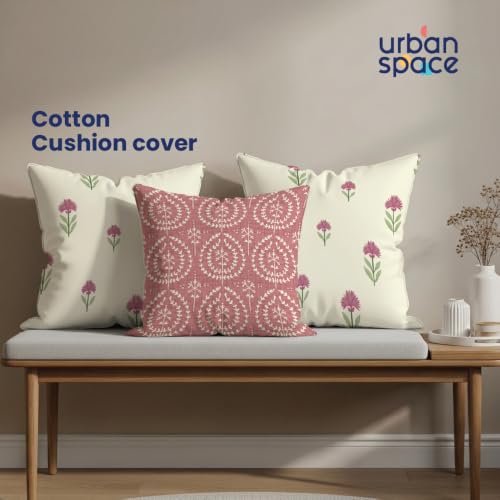 Image of Urban Space Decorative Cotton Cushion Cover Set of 3, 16 Inch X 16 Inch Cushion Covers for Sofa, Bedroom, Living Room (Aster Pink and Canopy Clay Pink, Cushion Cover 40Cm X 40Cm, Set of 3)