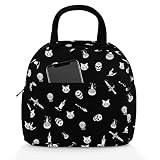 DOUBLE WINGS Halloween Skull Cat Gothic Lunch bag, Insulated Lunch Bag for Women Men Large Lunch Box