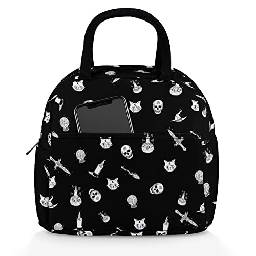 Double Wings Halloween Skull Cat Gothic Lunch Bag, Insulated Lunch Bag For Women Men Large Lunch Box Container Reusable Leakproof Tote For Office, Work, School, Beach Or Travel #TOP18