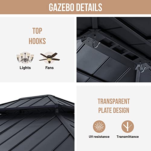 Abccanopy Wood Gazebo 11X13 - Outdoor Patio Wooden Gazebo With Hardtop Metal Double Roof For Garden, Backyard And Deck #TOP7