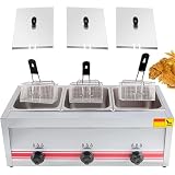 LKYLGYU Gewerbliche Gasfritteuse aus Edelstahl mit hoher Hitzeleistung für Pommes Frites, Hähnchen und Zwiebelringe – ideal für Gastronomie und Catering.
