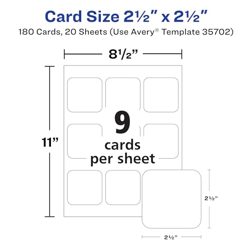 Avery Clean Edge Printable Square Cards, Sure Feed Technology, Rounded Corners, 2.5" x 2.5", Matte White, Inkjet Printer Compatible, 180 Blank Cards Total (35702) by Avery - Image 8