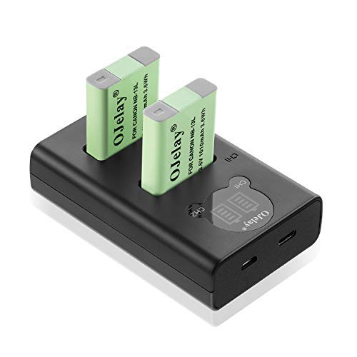 OJelay NB-13L 1010mAh Ersatzakku 2 Stück für Canon NB-13L Kamera Akku und LCD Smart Dual Ladegerät für Canon PowerShot G1 X Mark III,G5 X,G7 X,G7 X Mark II,G9 X,G9 X Mark II,SX620HS,SX720HS,SX730HS Cover