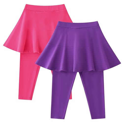 Image of StyleSavvy Trendy Girls' Leggings with Skirt - 2 Pack of Cotton Ruffle Skirt Pants for Kids for 3-8 Years
