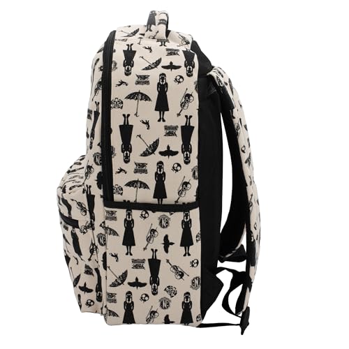 AI ACCESSORY INNOVATIONS Wednesday Adams Icons Backpack, Nevermore Academy 16 Inch Girls School Bag, Natural & Black4