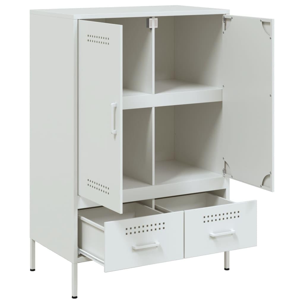 Highboard blanco, 68 x 39 x 101,5 cm, acero laminado en frío, espacio de almacenamiento estable para sala de estar, dormitorio, pasillo