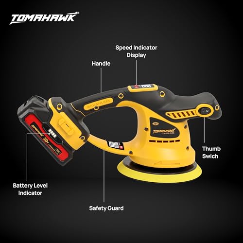 Image of TOMAHAWK CCP-20A 20V Cordless Car Polisher 6 Inch Brushless Motor, 6-Speed 2300-5200 RPM with Digital Display, Dual Battery, Heavy Duty, Complete Car Detailing Kit