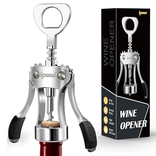 ipow Sacacorchos Multifunción Manual Abridor de Vino y Cerveza en Aleación de Zinc con Caja Regalo, Diseño Ergonómico Antideslizante