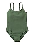 Milumia Girl's One Piece Swimsuit Ditsy Floral Tie Side Cut Out Back Bathing Suit N Army Green 8 Years