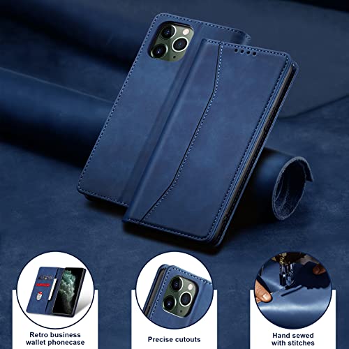 Image of Jasonyu Flip Wallet Case for iPhone 11 Pro,Leather Magnetic Folio Cover with Card Holder,Kickstand - TPU Shockproof Durable Protective Phone Case,Blue