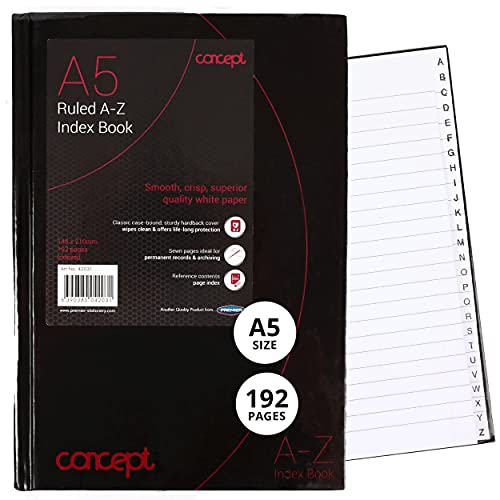 Premier Stationery C3242031 A5 Concept 192 Page A-Z Index Hardback Notebook #TOP30